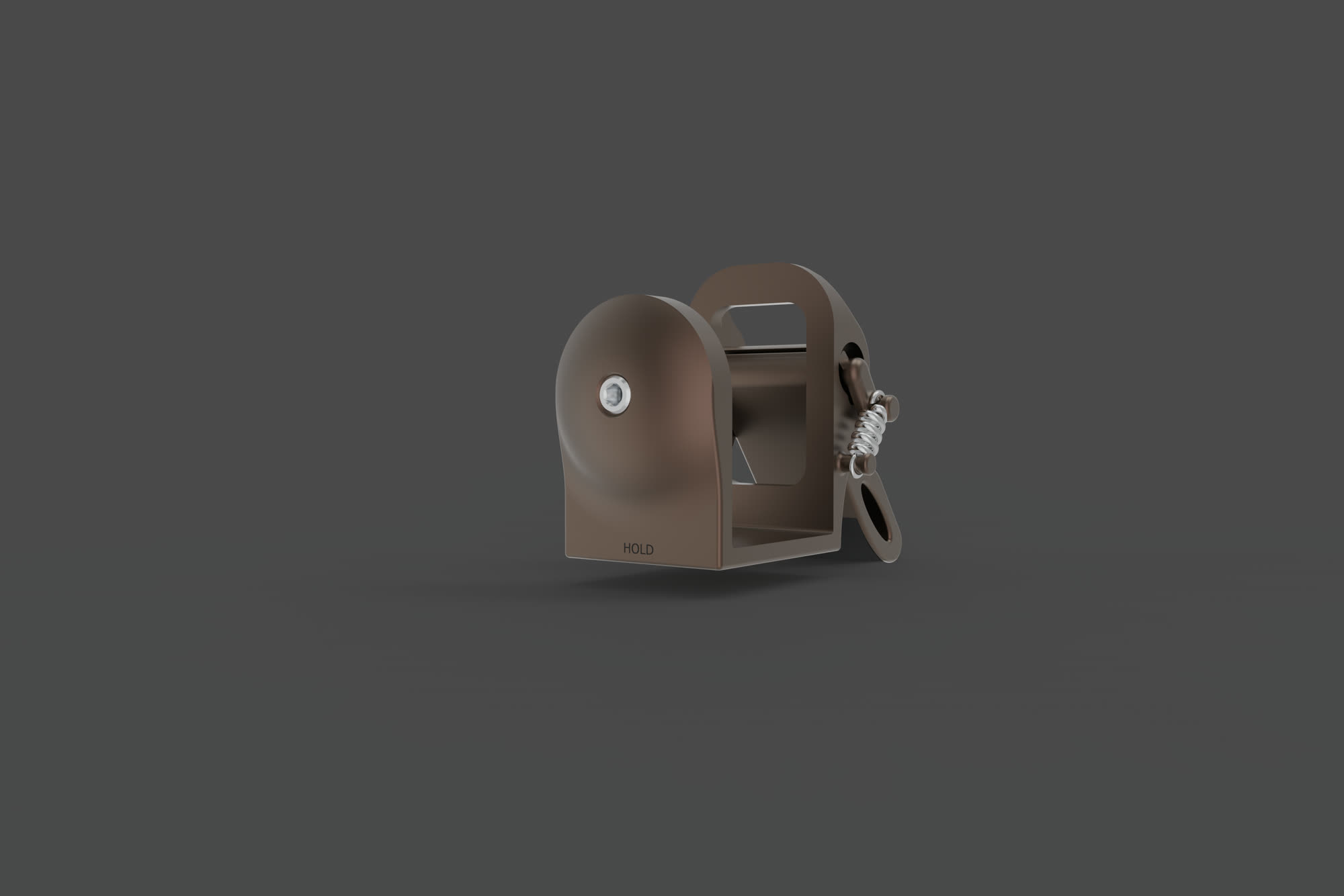 Render of HOLD showing the spring and snap-lock arm