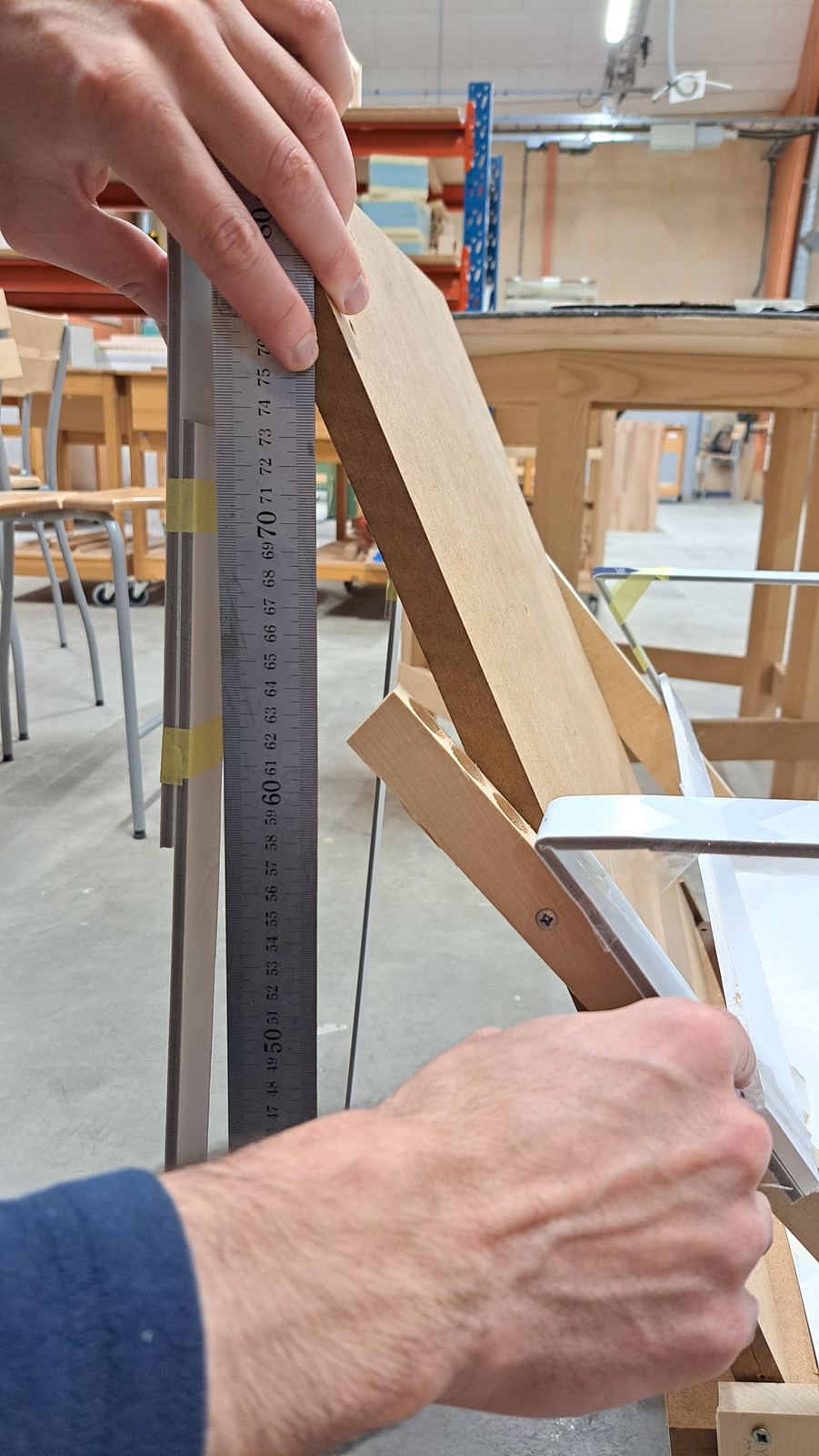 Mockup phase, back angle being measured